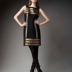 Tory Burch Black and Gold Midi Dress